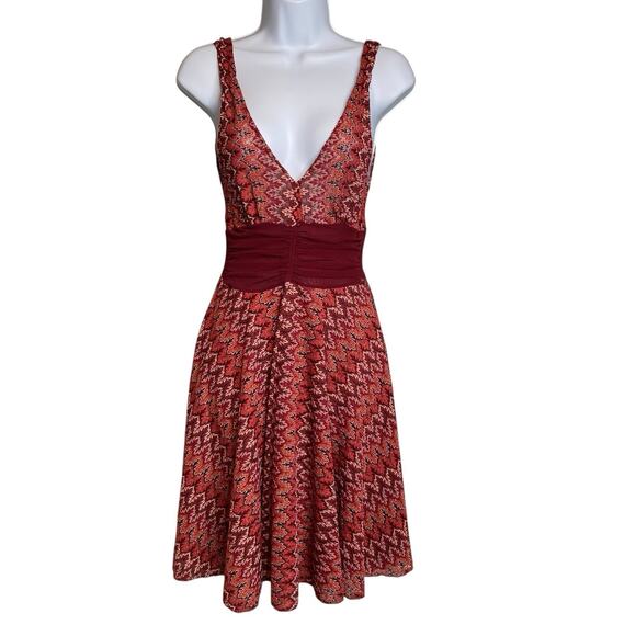 Renato Nucci Women's Y2K Vibes Red Aztec Dress Size S Fit And Flare Retro Deep V - Picture 1 of 11